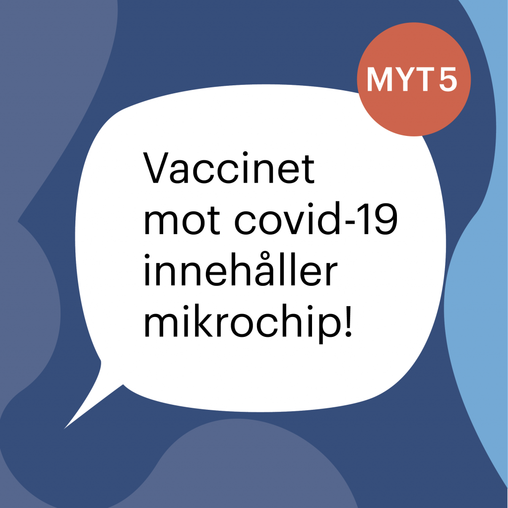 Pratbubbla med myten: Vaccinet mot covid-19 innehåller mikrochip!